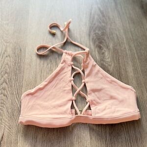 beach bunny swimwear light pink halter lace up bralette bikini swim top small
